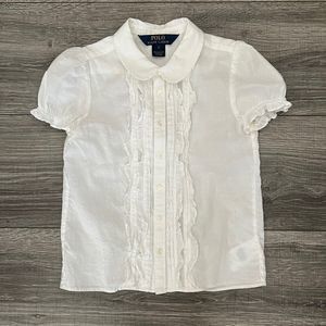 Polo Ralph Lauren Girls White Cotton Blouse size 5 Short Sleeve Pintuck Pleats